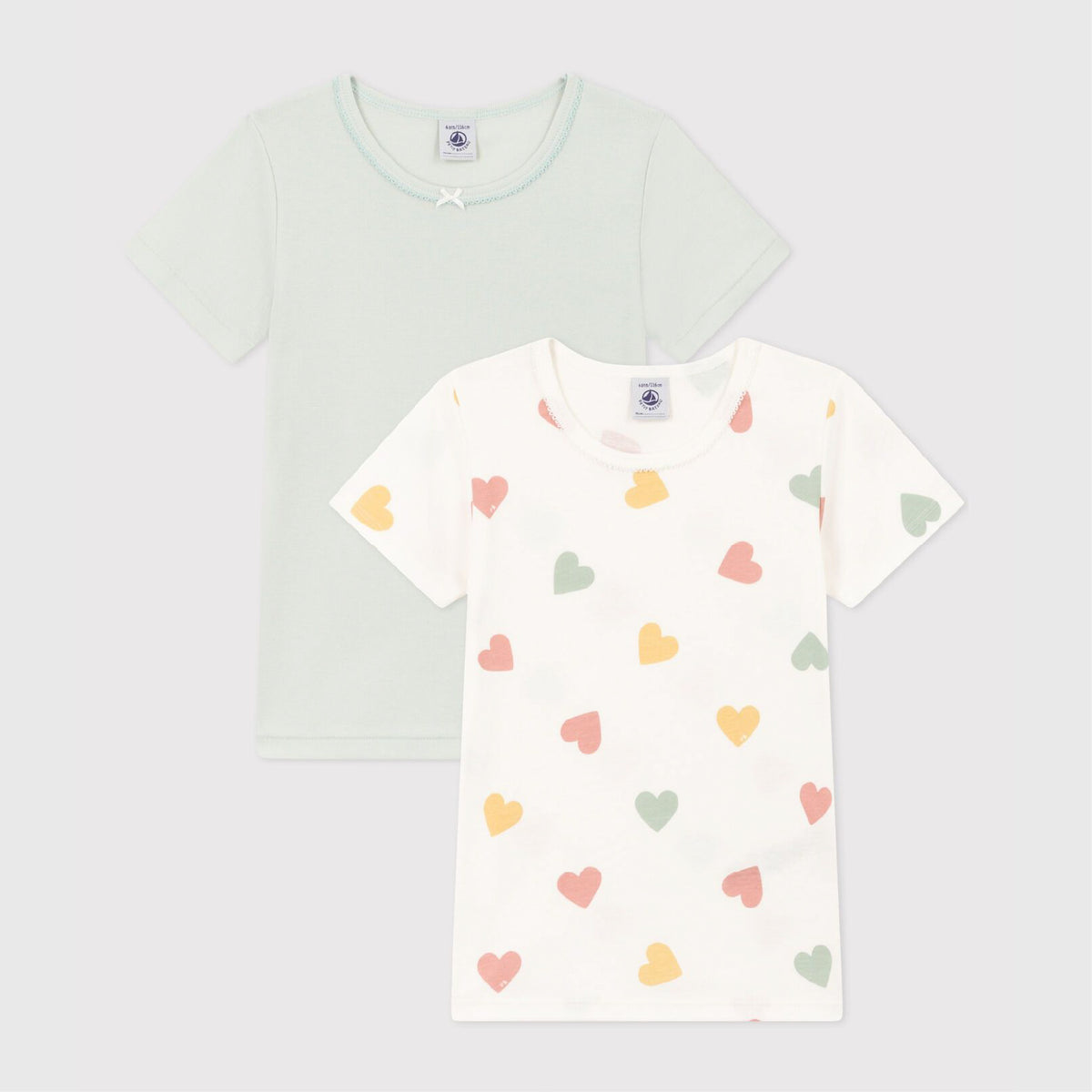 tshirt meisje, 2-pack, hartprint/groen - PETIT BATEAU