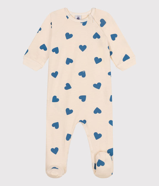 babypyjama katoen, blauw/hart - PETIT BATEAU