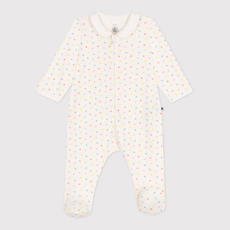 pyjama katoen met rits + kraag, kleine zomerhartjes - PETIT BATEAU