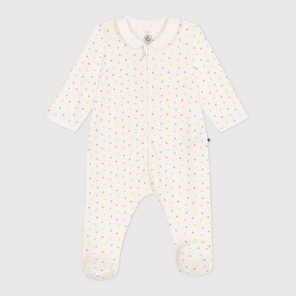 pyjama katoen met rits + kraag, kleine zomerhartjes - PETIT BATEAU