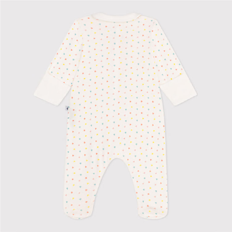 pyjama katoen met rits + kraag, kleine zomerhartjes - PETIT BATEAU