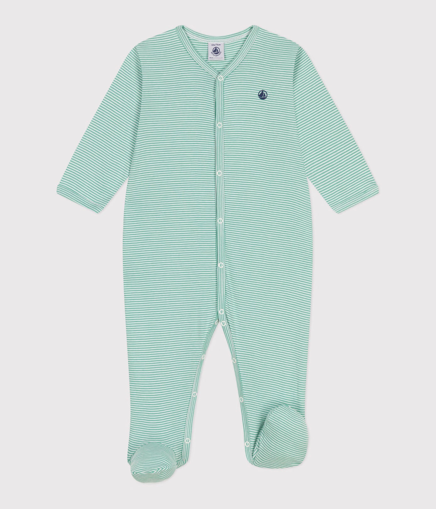pyjama katoen, streep groen  - PETIT BATEAU
