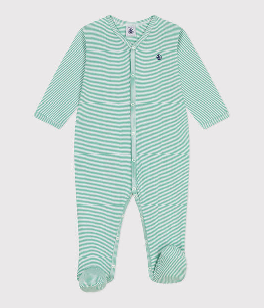pyjama katoen, streep groen  - PETIT BATEAU