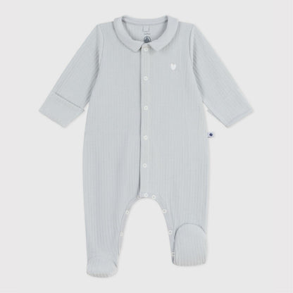 pyjama fluweel kraag+rib, grijsblauw - PETIT BATEAU