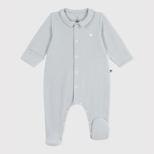 pyjama fluweel kraag+rib, grijsblauw - PETIT BATEAU