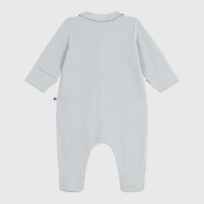 pyjama fluweel kraag+rib, grijsblauw - PETIT BATEAU