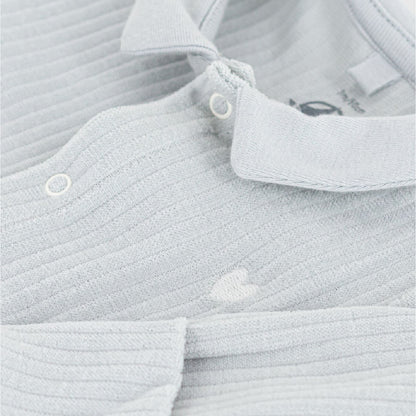 pyjama fluweel kraag+rib, grijsblauw - PETIT BATEAU