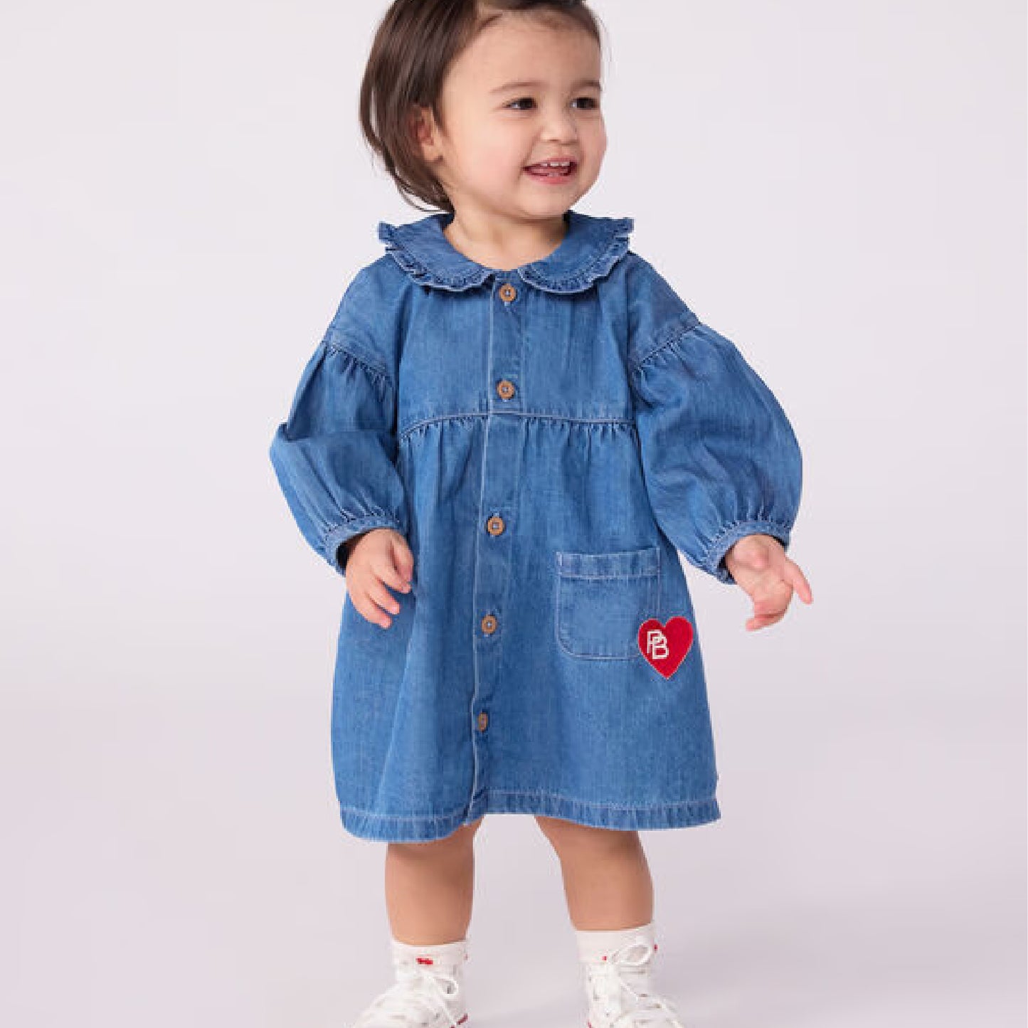 jurkje lange mouwen + kraagje, jeans - PETIT BATEAU