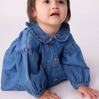 jurkje lange mouwen + kraagje, jeans - PETIT BATEAU