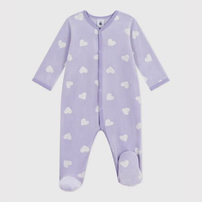 pyjama fluweel hartprint, lilac - PETIT BATEAU