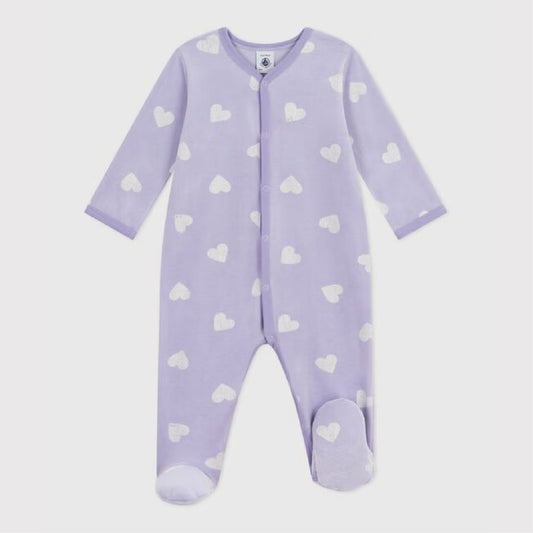 pyjama fluweel hartprint, lilac - PETIT BATEAU