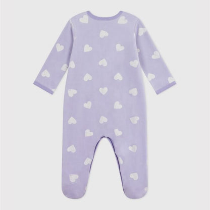 pyjama fluweel hartprint, lilac - PETIT BATEAU