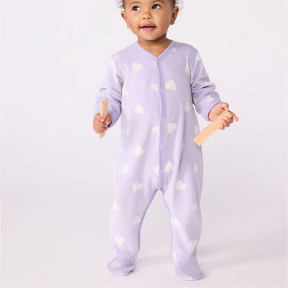 pyjama fluweel hartprint, lilac - PETIT BATEAU