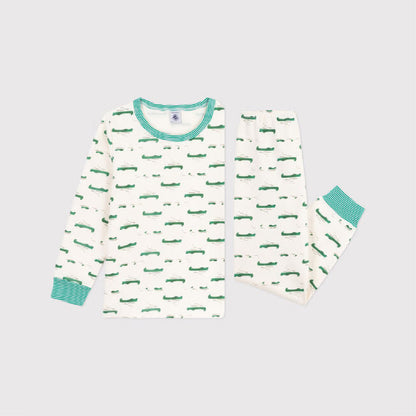 kinderpyjama geruwde fleece, krokoprint - PETIT BATEAU