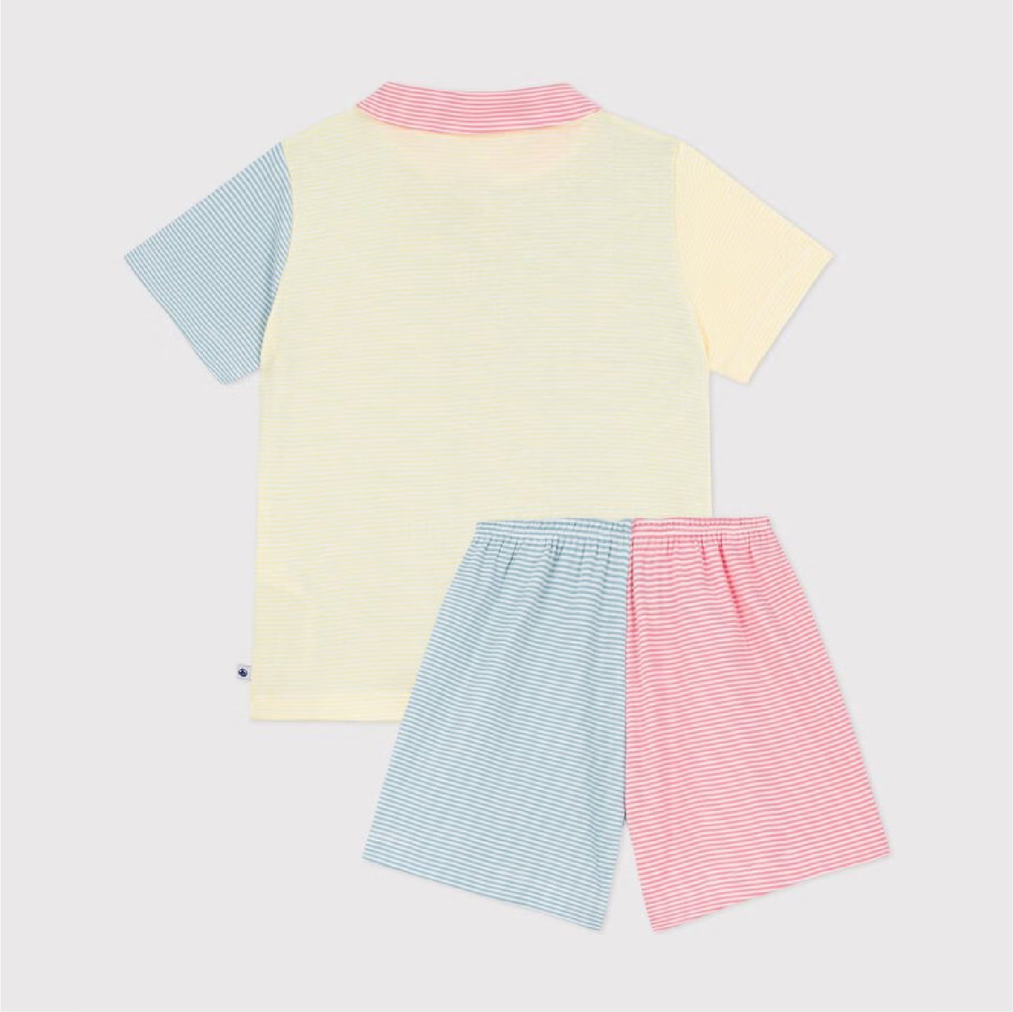 kinderpyjama katoen strepen met kraag, blauw/geel - PETIT BATEAU