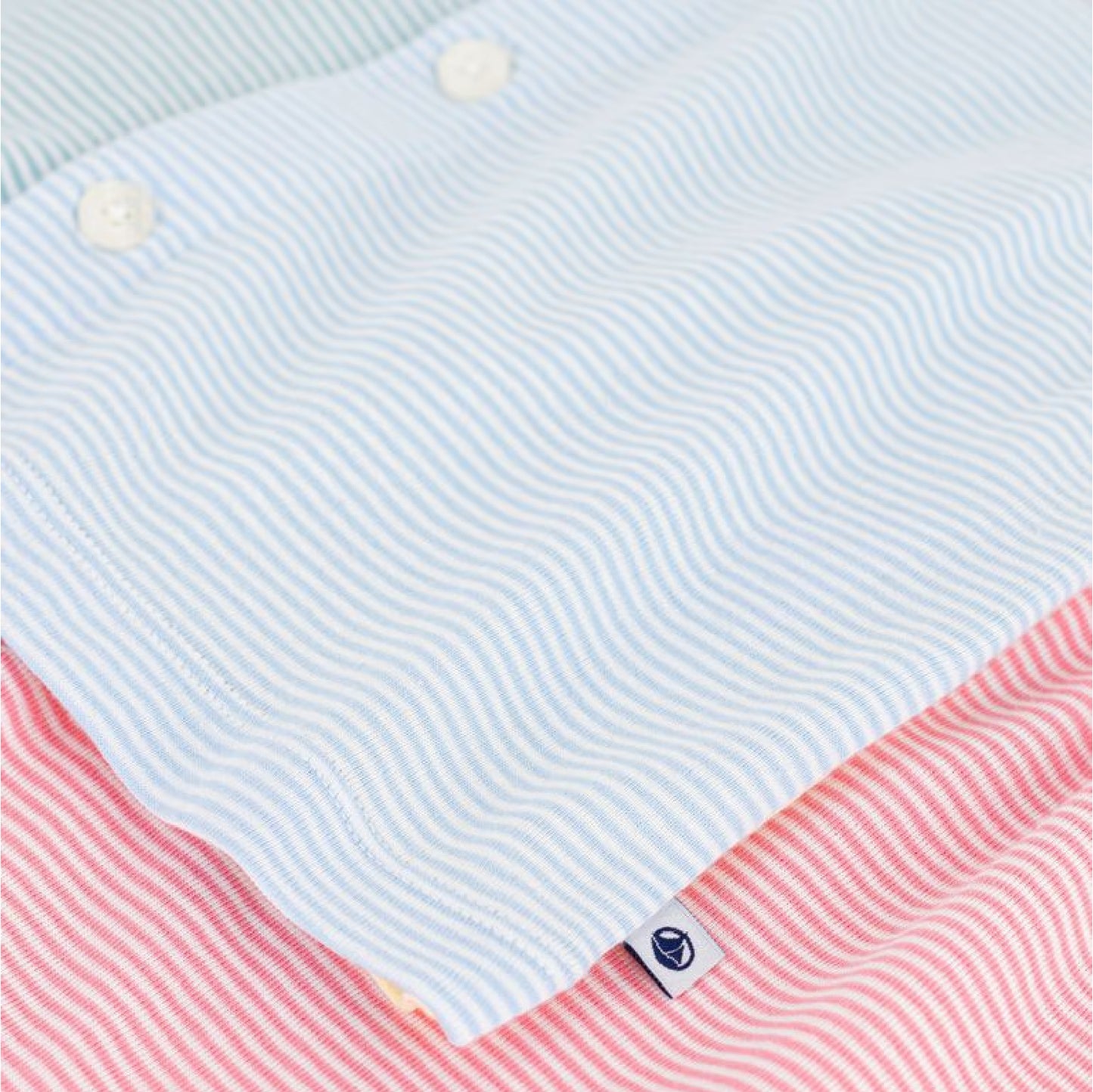 kinderpyjama katoen strepen met kraag, blauw/geel - PETIT BATEAU