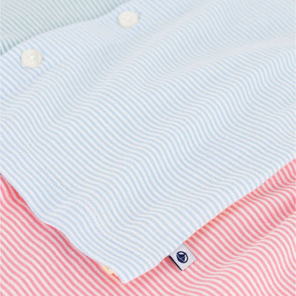 kinderpyjama katoen strepen met kraag, blauw/geel - PETIT BATEAU