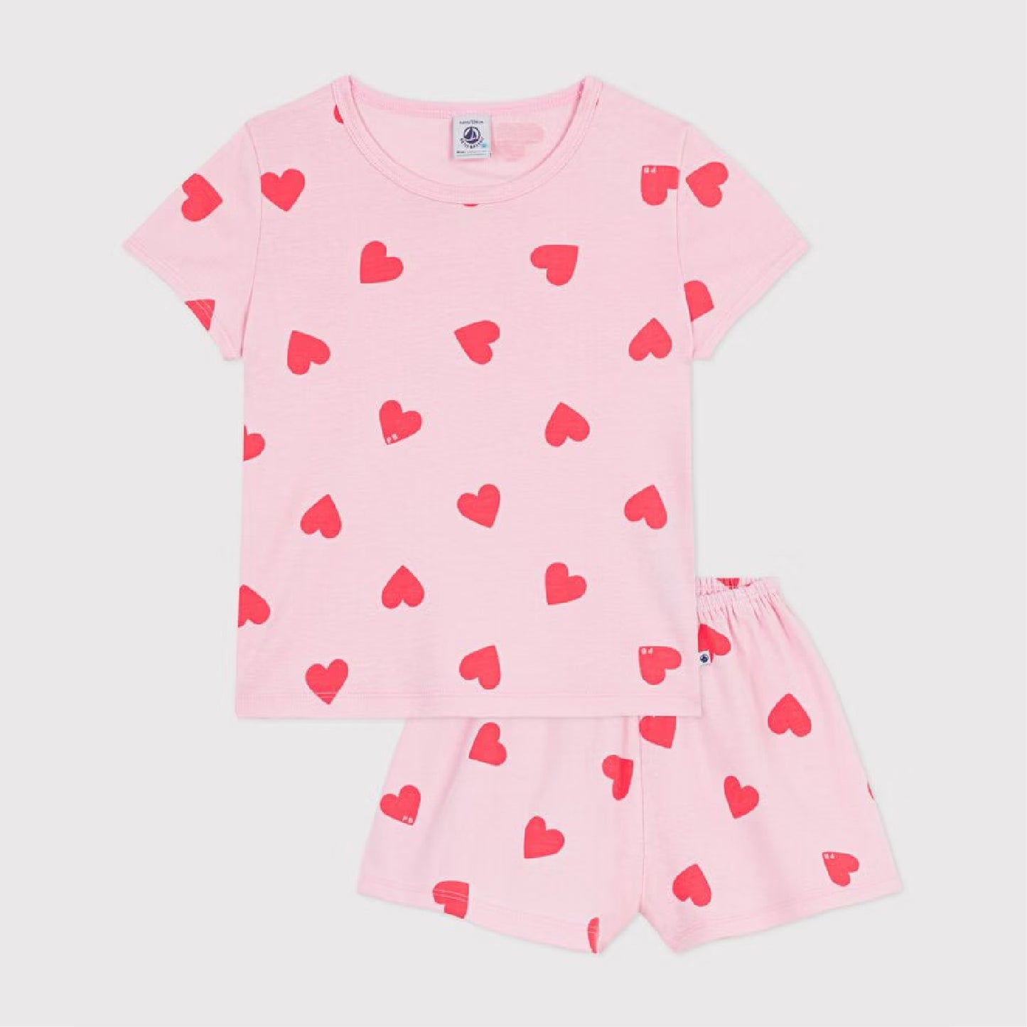 kinderpyjama katoen roze, rode hartjes - PETIT BATEAU