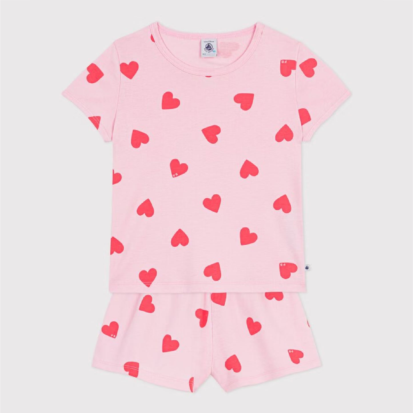 kinderpyjama katoen roze, rode hartjes - PETIT BATEAU