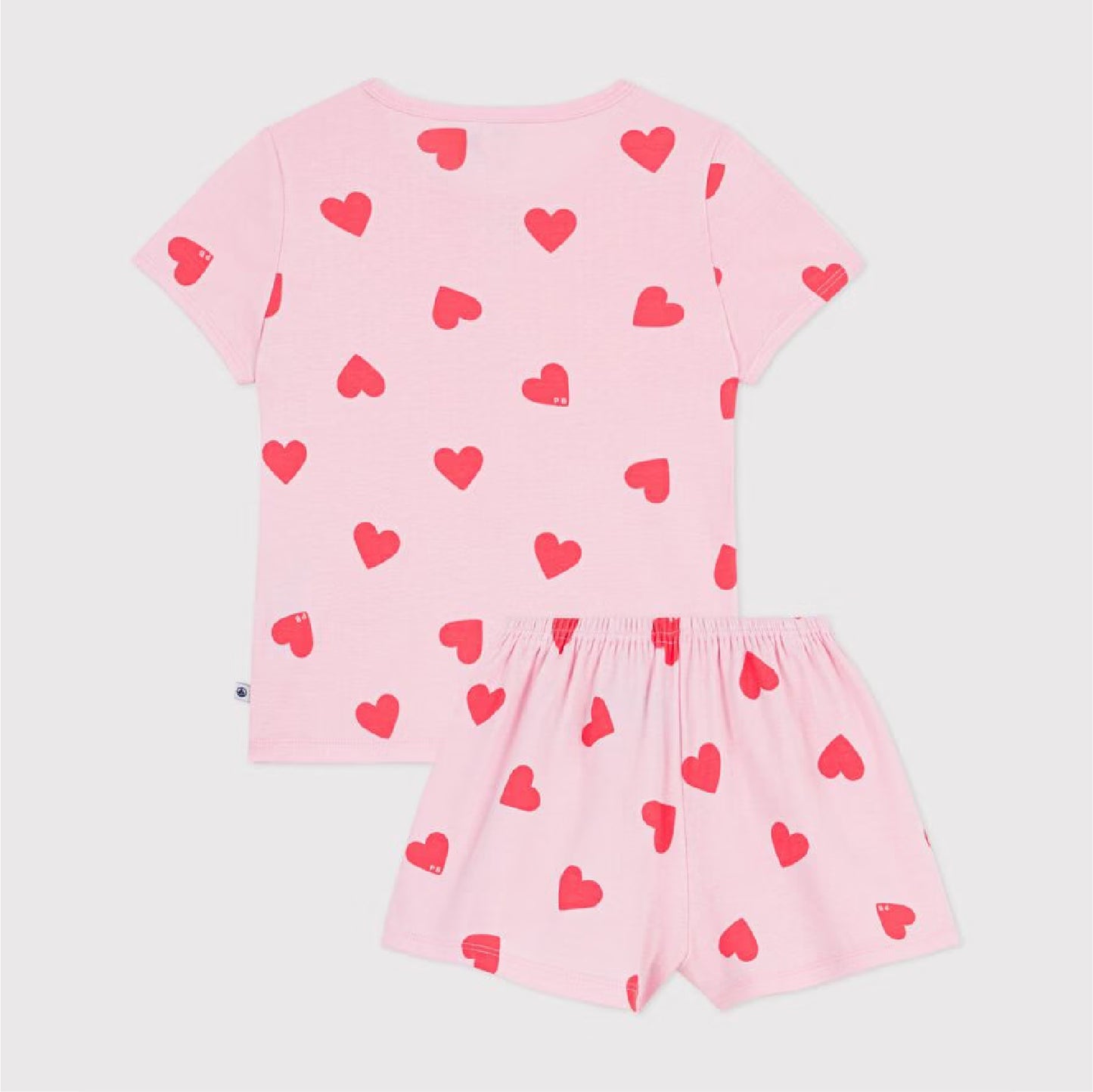 kinderpyjama katoen roze, rode hartjes - PETIT BATEAU