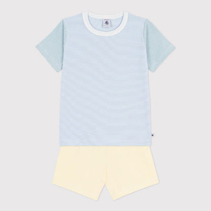 kinderpyjama katoen strepen, blauw/geel - PETIT BATEAU