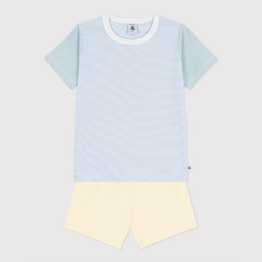 kinderpyjama katoen strepen, blauw/geel - PETIT BATEAU