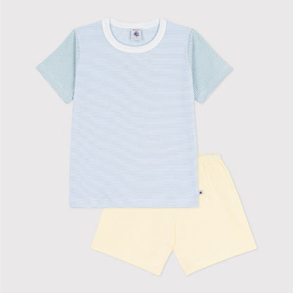 kinderpyjama katoen strepen, blauw/geel - PETIT BATEAU
