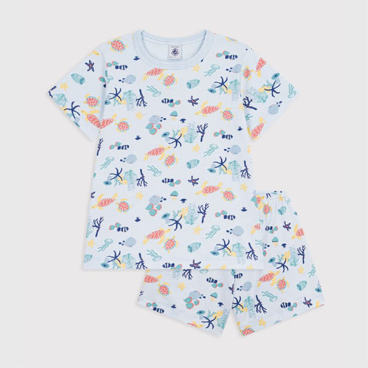 kinderpyjama katoen lichtgevend, blue sea - PETIT BATEAU