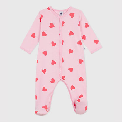 pyjama katoen roze, rode hartjes - PETIT BATEAU