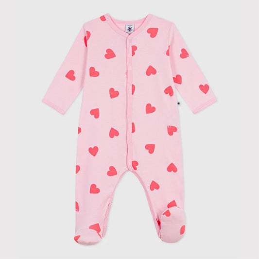 pyjama katoen roze, rode hartjes - PETIT BATEAU
