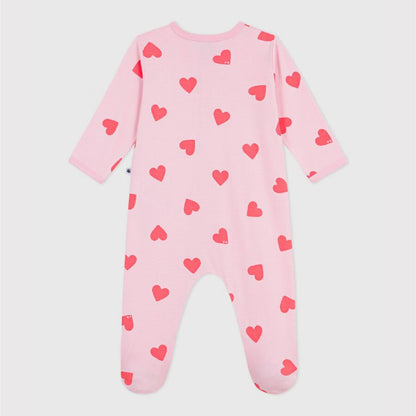 pyjama katoen roze, rode hartjes - PETIT BATEAU