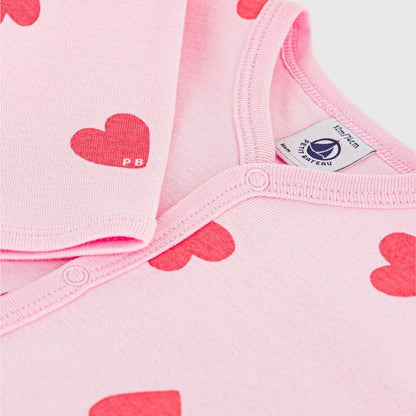 pyjama katoen roze, rode hartjes - PETIT BATEAU