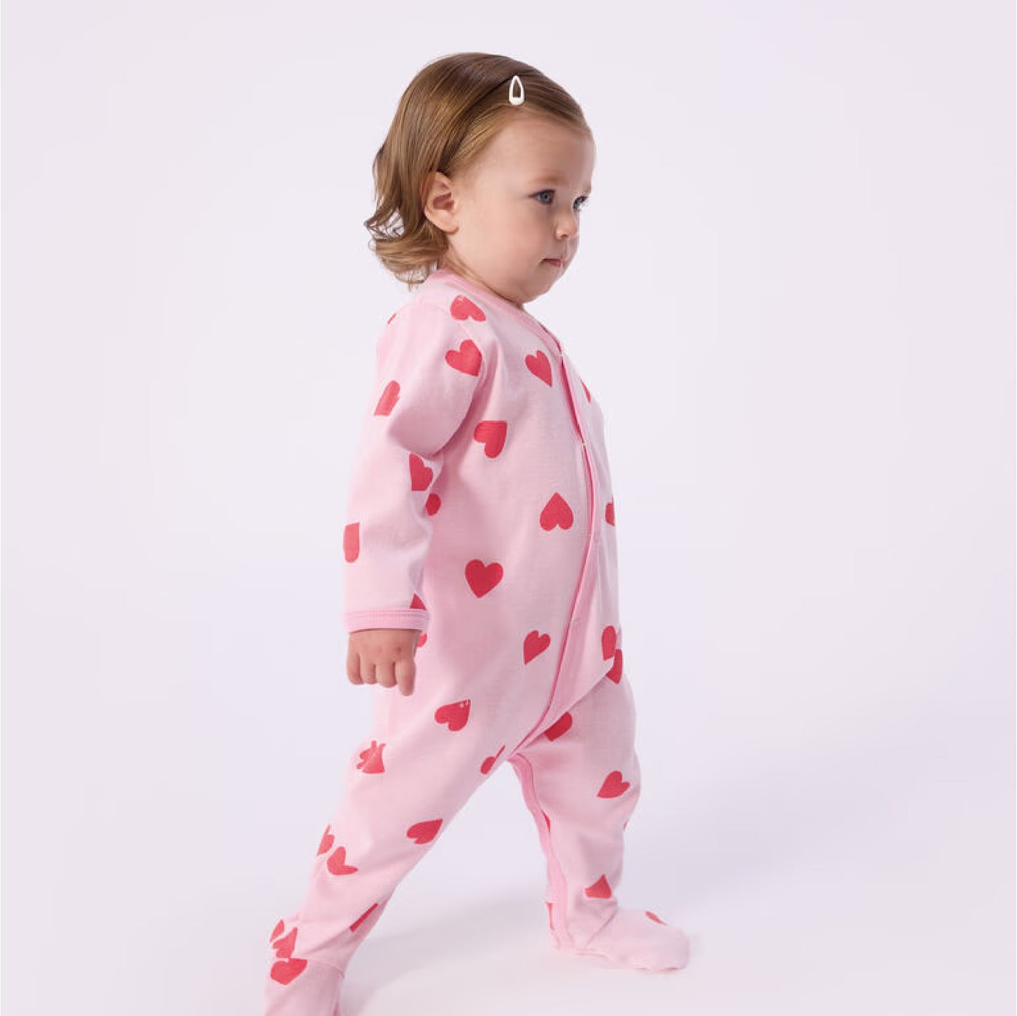 pyjama katoen roze, rode hartjes - PETIT BATEAU
