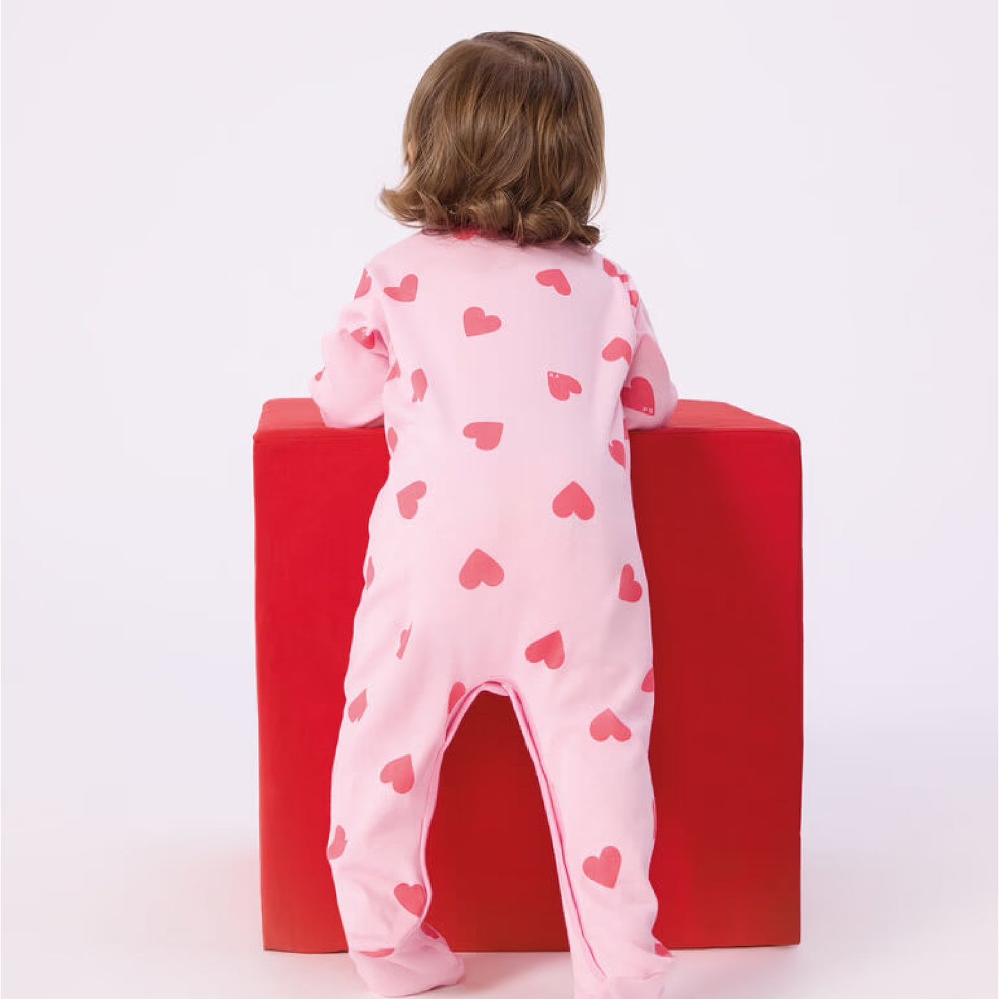 pyjama katoen roze, rode hartjes - PETIT BATEAU