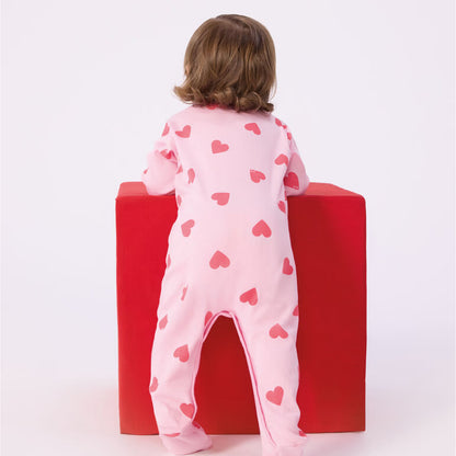 pyjama katoen roze, rode hartjes - PETIT BATEAU