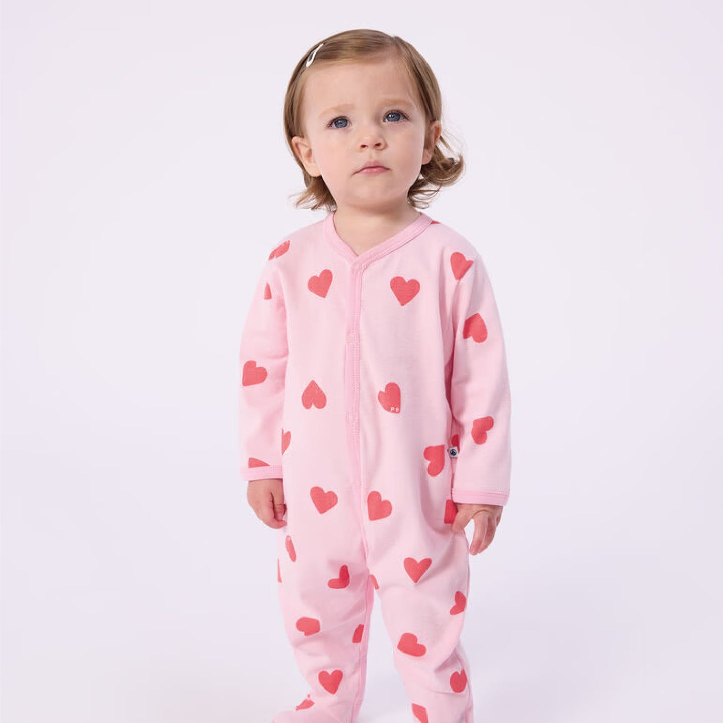 pyjama katoen roze, rode hartjes - PETIT BATEAU