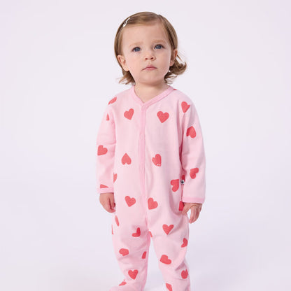pyjama katoen roze, rode hartjes - PETIT BATEAU