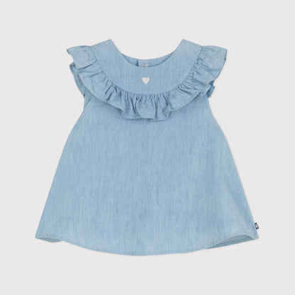 blouse denim, hartje blauw - PETIT BATEAU