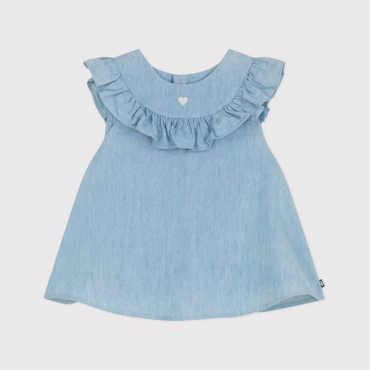 blouse denim, hartje blauw - PETIT BATEAU