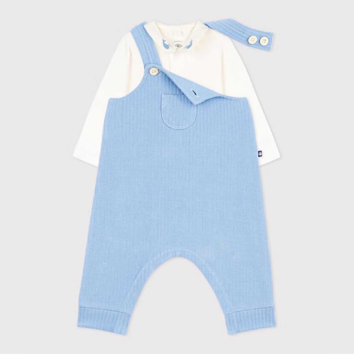 salopette + body, blauw - PETIT BATEAU