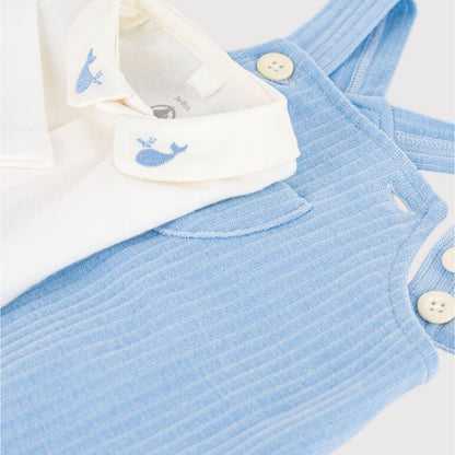 salopette + body, blauw - PETIT BATEAU