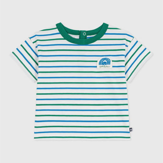 t-shirt korte mouw, green/blue stripes - PETIT BATEAU