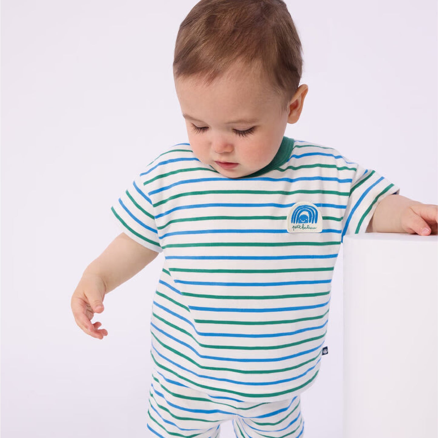 t-shirt korte mouw, green/blue stripes - PETIT BATEAU