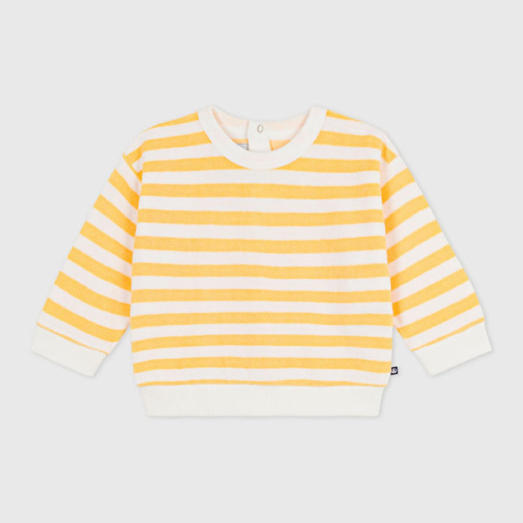 sweater badstof, streep geel/wit - PETIT BATEAU