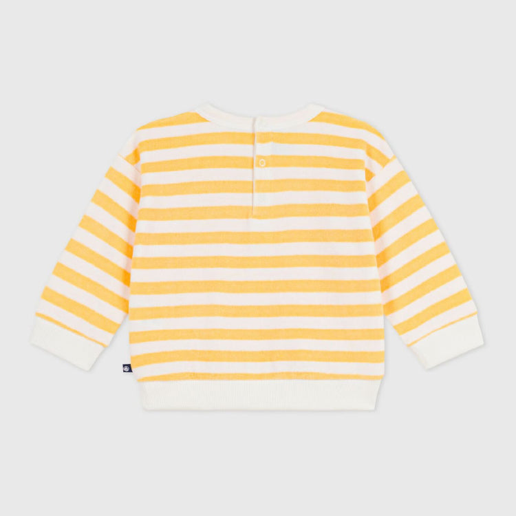 sweater badstof, streep geel/wit - PETIT BATEAU