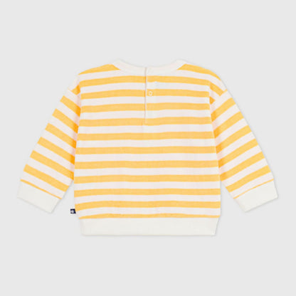 sweater badstof, streep geel/wit - PETIT BATEAU