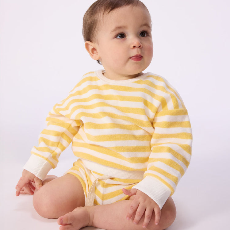 sweater badstof, streep geel/wit - PETIT BATEAU