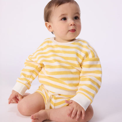 sweater badstof, streep geel/wit - PETIT BATEAU