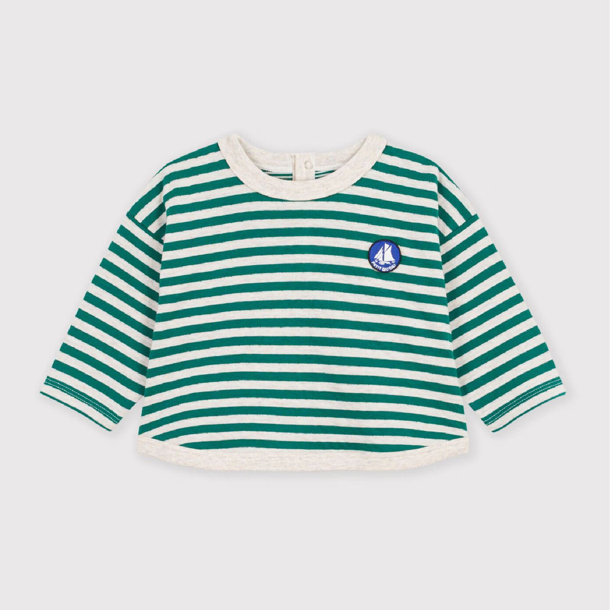 tshirt lange mouwen streep, groen - PETIT BATEAU
