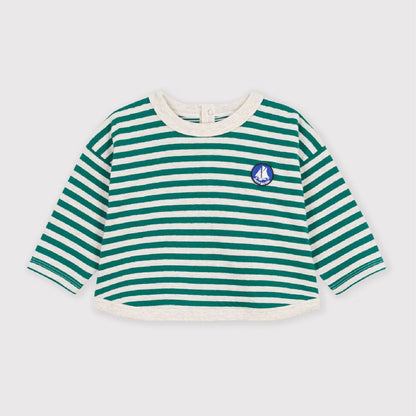 tshirt lange mouwen streep, groen - PETIT BATEAU